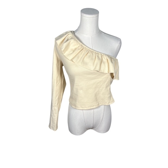 Anthropologie One Shoulder Ruffle Top Women’s Size Small Cream Long Sleeve - Picture 2 of 6